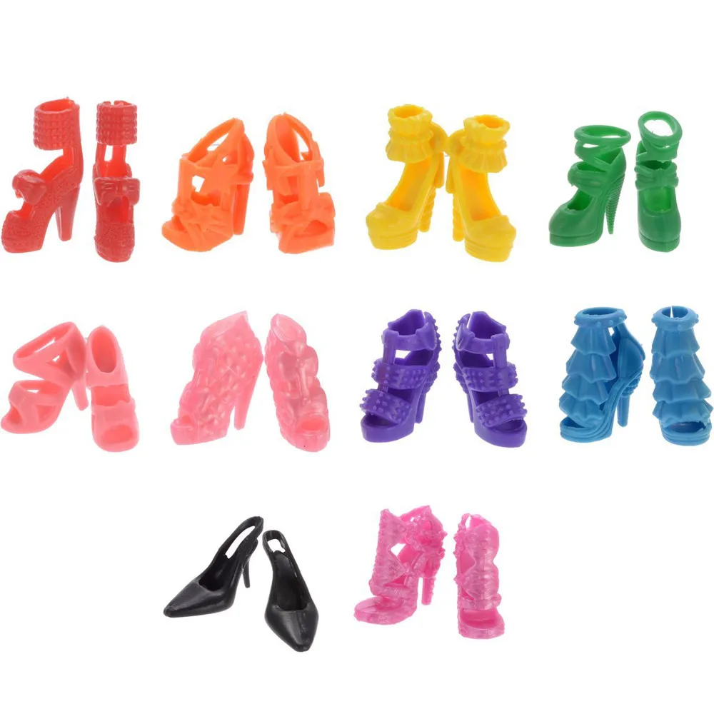 10 Pack Bright Barbie Doll Clothes Party Gown Outfits With 10 Pairs Doll Shoes