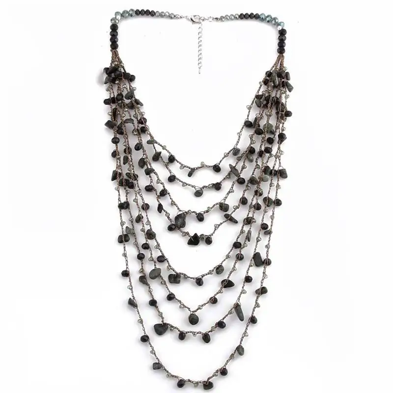 Beadsland многослойная ручная работа крючком Природный камень Веревка Цепь длинное ожерелье для этнические винтажные Модные женские