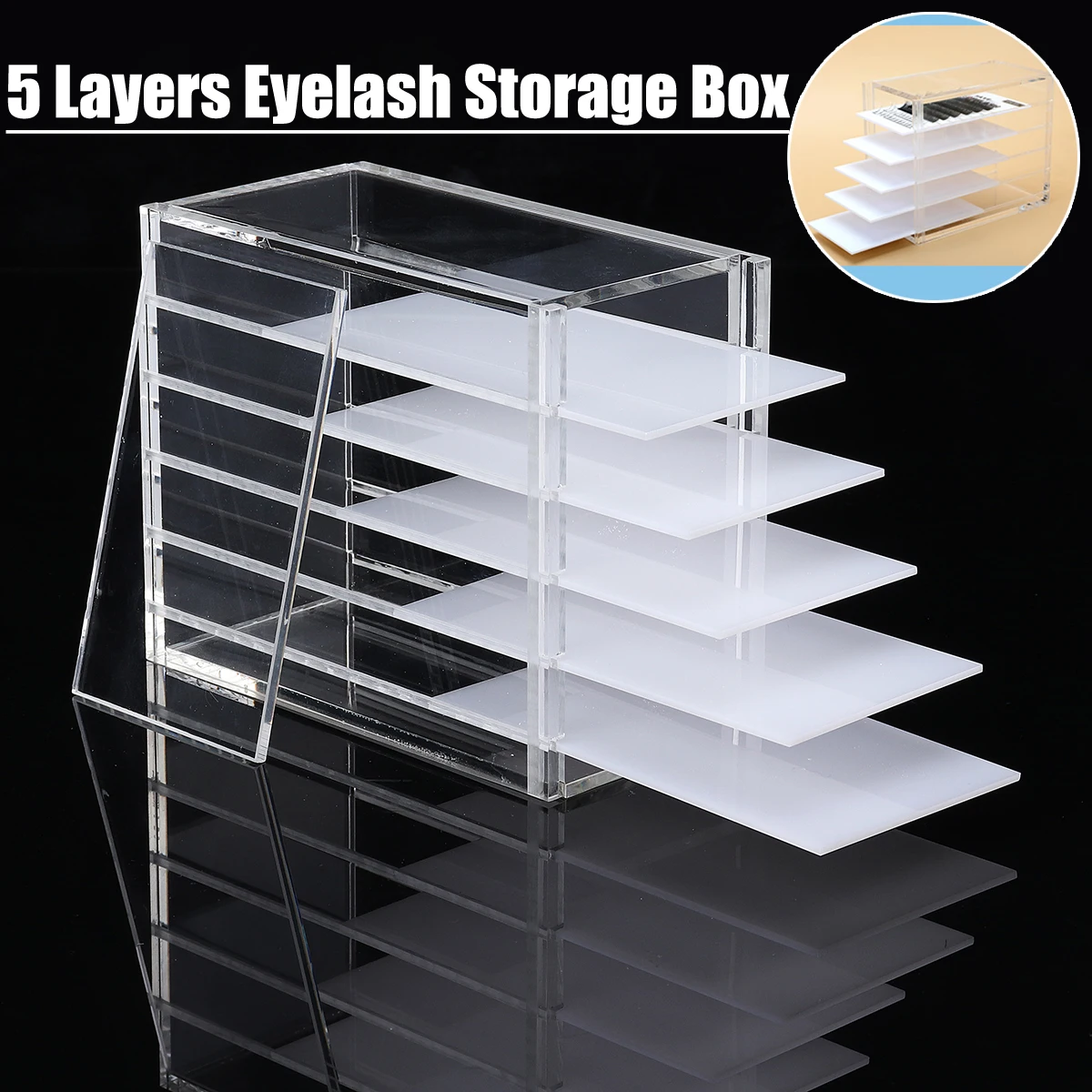 5 Layers Acrylic Eyelash Storage Box Makeup Display Container Eyelashes