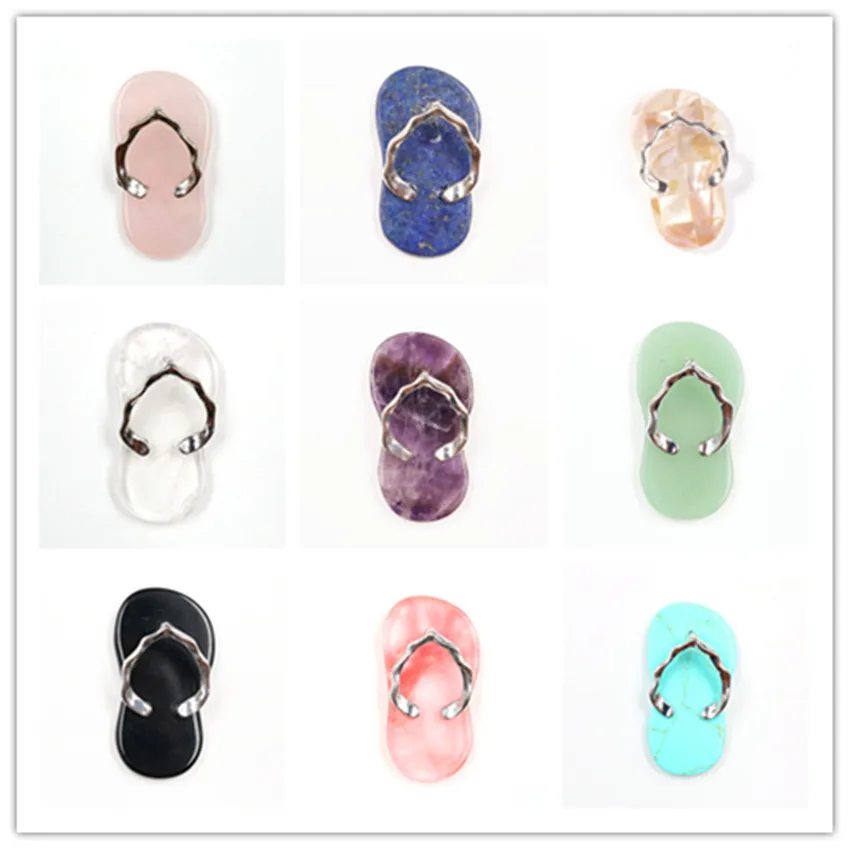 

FYJS Unique Silver Plated Slipper Shape Green Turquoises Stone Pendant Rose Pink Quartz Jewelry