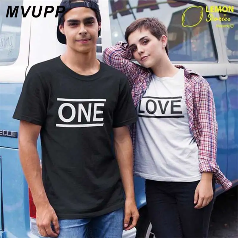 Одежда для пар с принтом ONE LOVE футболки влюбленных Корейская семейная футболка