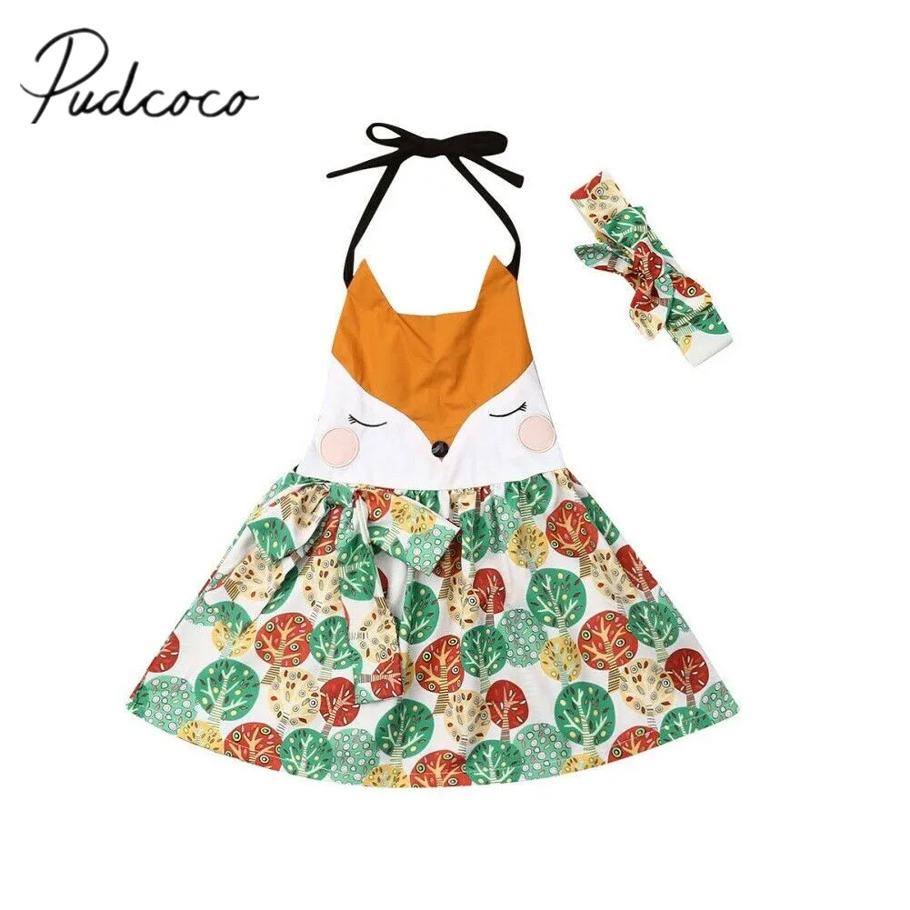 

2019 Baby Summer Clothing Lovely Toddler Baby Girl Dress Cartoon Sleeveless Strap A-Line Dress Bandage Backless Sundress 1-5Y