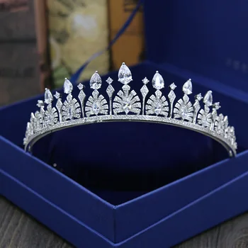 

SLBRIDAL Luxury Crystal Rhinestones Copper Cubic Zircon Wedding Tiara CZ Bridal Queen Princess Pageant Party Crown Bridesmaids