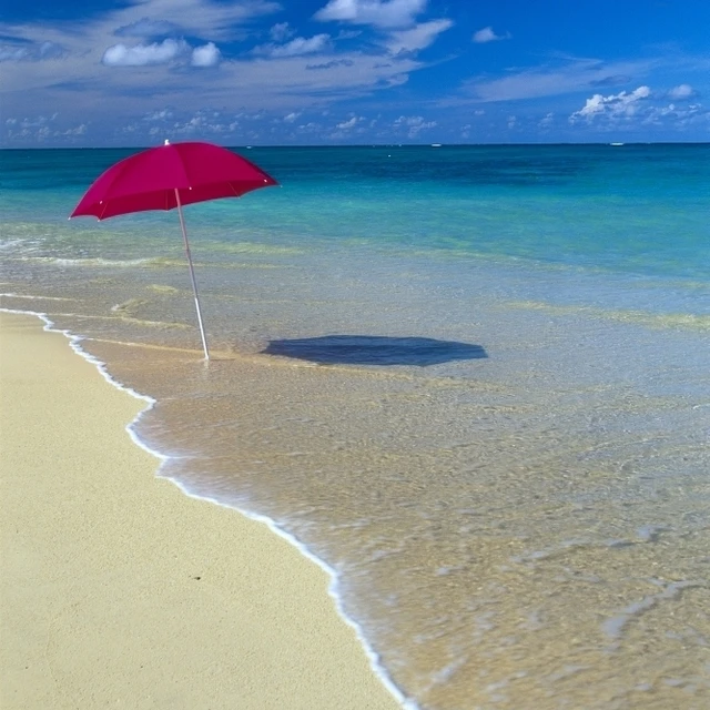 Red Beach Umbrella In Sline Waters Clear Turquoise Water B1455 Red Beach Umbrella In Sline Waters Clear Turquoise Water B1455 Poster Print 12 X 19