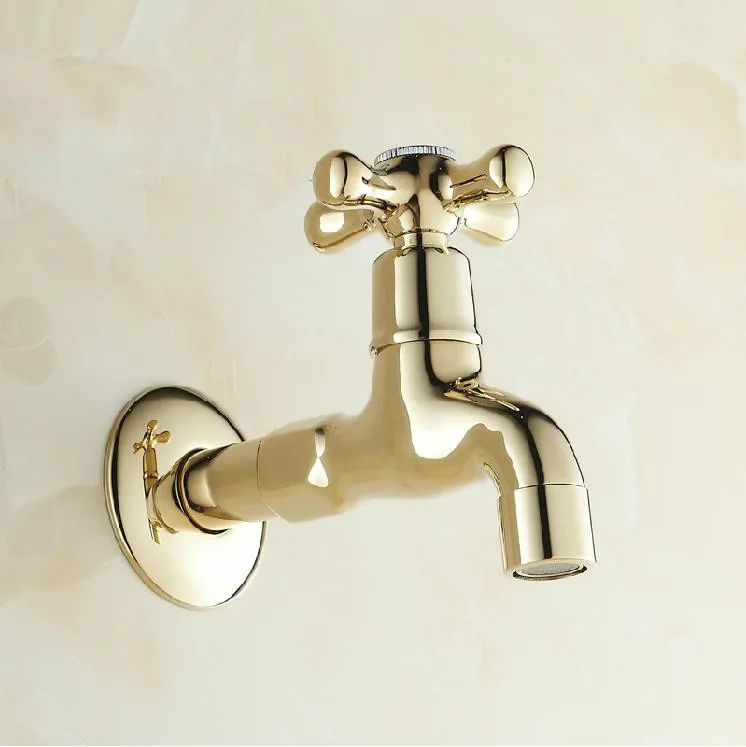 Bibcock Gold Brass Wall Mount Washing Machine Faucet Bathroom Corner Small Tap Mop Pool Decorative Outdoor Garden Faucet 8587K