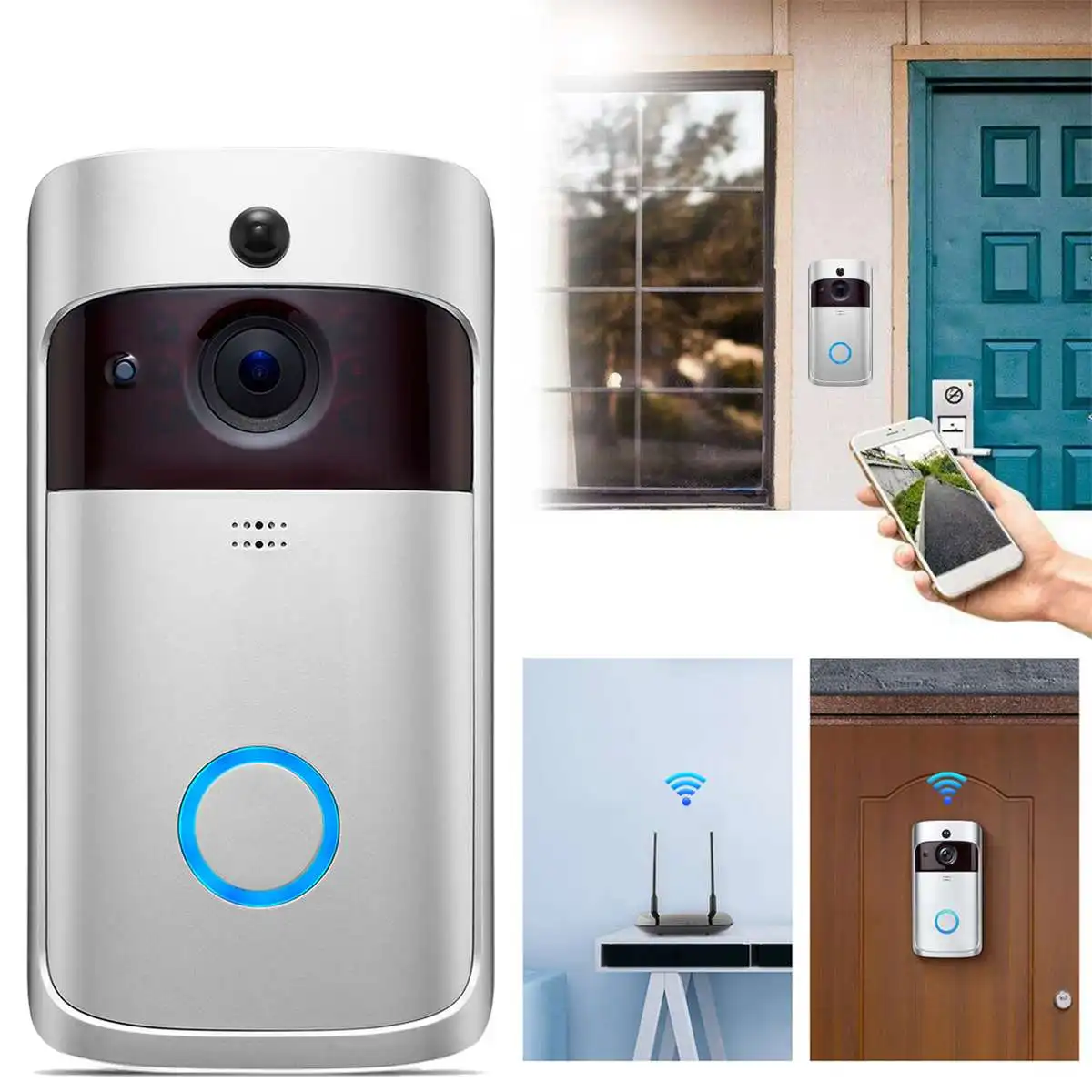 

Wireless Smart WiFi Doorbell IR Night Vision Video Visual Security Intercom Camera Record Phone Bell Two-way Talk 24H Monitor