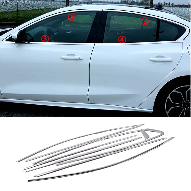 

Exterior Accessories Upper&Bottom Window Cover Molding Trim 8pcs Stainless Steel For Ford Focus 4th Gen. 2019