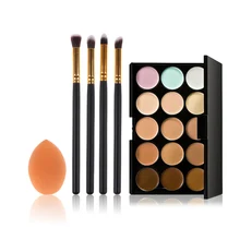 Makeup Foundation Sponge+4 Pcs Cosmetic Brushes+ 15 Colors Concealer Palette maquiagem