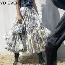 Runway Для женщин Длинная юбка Роскошные животных с высокой талией с принтом плиссированные большой кулон юбка Европейского дизайна вечерние макси юбка
