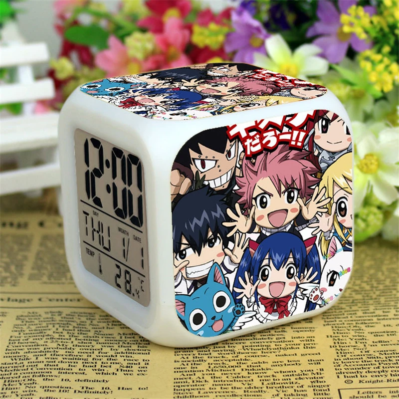 

Anime Fairy Tail Led Natsu Gray Action Figure Alarm Clock Glowing Despertador Digital Saat Clocks Collection Model Toy Doll AF1