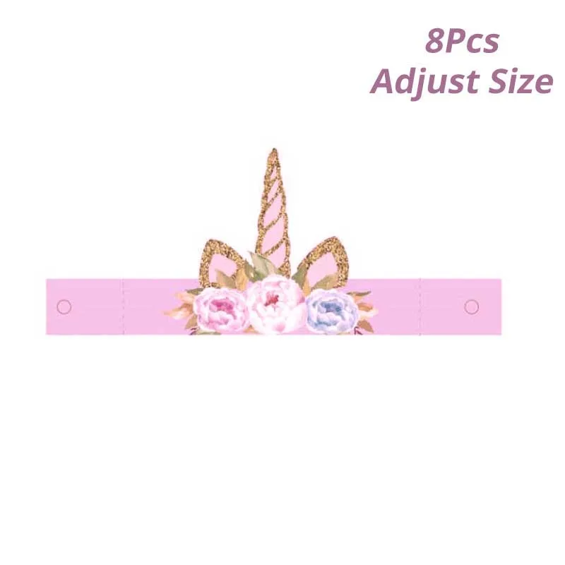 8pcs Paper Headdress Вечерние принадлежности для девочек в виде единорога, розовый Радужный баннер Единорог, тарелка, воздушный шар, салфетка, обертка для кекса, детский Декор для дня рождения - Цвет: 8pcs Paper Headdress