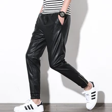 M~ 5xl Мужская одежда повседневные штаны из искусственной кожи потертые Маленькие ноги термоусадочные штаны-шаровары плюс размер костюмы певицы