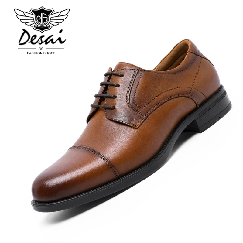 

DESAI New Men's Genuine Leather Lace-Up Shoes Men Elegant Business Dress Shoe Formal Wedding Oxfords Shoes Plus Size 41-46