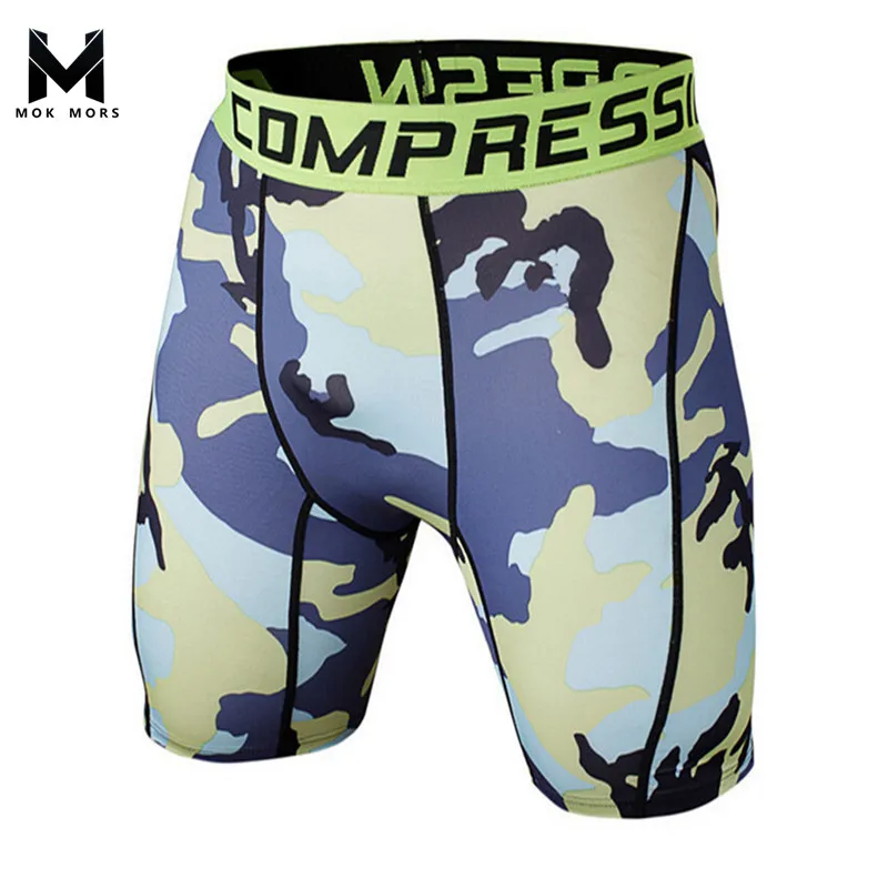 2017 Compression Shorts Men Strechy Low Rise Shorts Men Knee Length Spandex Tights Men Patchwork