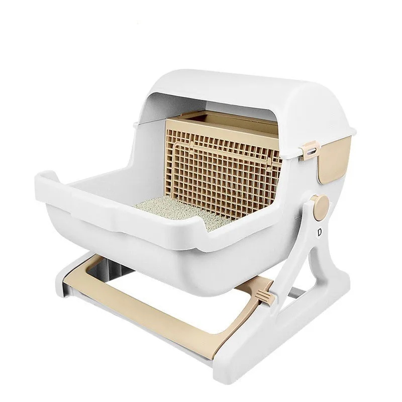 

Pink Green Beige Large Semi-automatic Cat Toilet Pet Toilet Semi-closed Litter Box training kit Pet Supplies Free Shipping