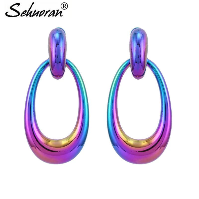

Sehuoran Drop Earrings For Woman Zinc Alloy Long Pendants Oval Colorful Luxury High Quality Trendy Earrings Gifts