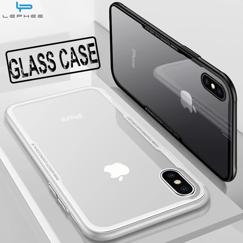 

LEPHEE Original Case For iPhone X 10 Soft TPU Edge Tempered Glass Ultra Thin Transparent Glass Back Cover For Apple iPhones X 10