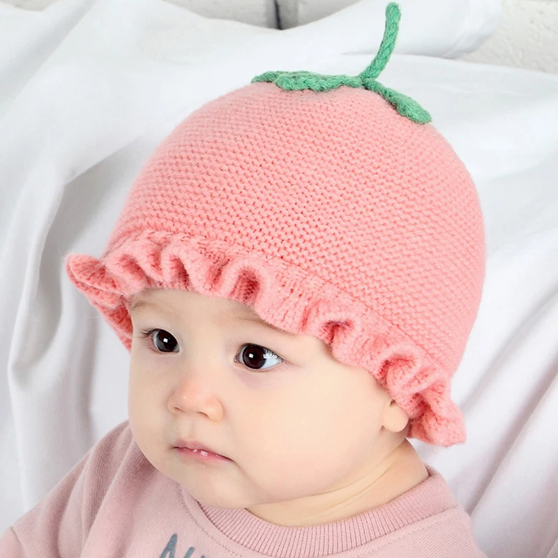 Cute Strawberry Baby Girl Hat Knit Soft Baby Warm Winter Hats