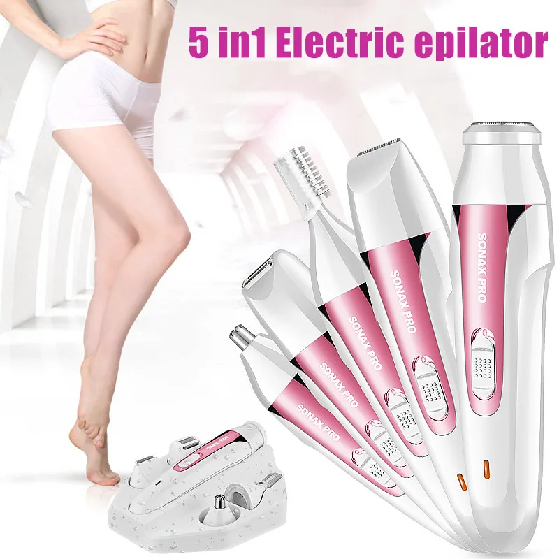 Women Hair Removal Painless Cordless Electric Body Hair Shaver 5 in 1