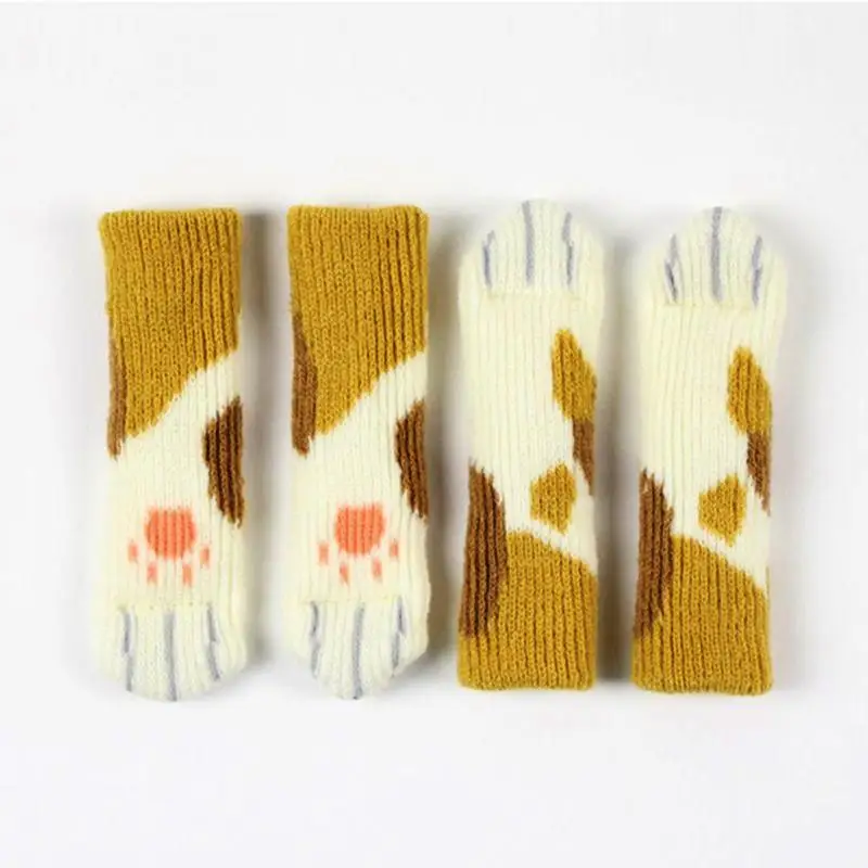 

4pcs Chair Booties Sleeve Knitted Chairs Legs Cover Cat Paws Protective Chairs Leg Socks Dining Table Floor Non-Slip Protector