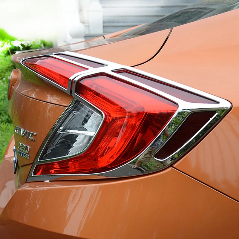 Chromed Abs Plastic 4pcs Rear Tail Light Cover Trim For Honda Civic