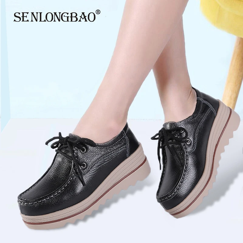 

Brand New Autumn Women Platform Sneakers Genuine Leather Lace-up Woman Creepers Shoes Women Comfortable Non-slip casual shoes