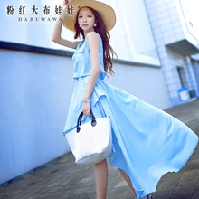 dabuwawa 2016 slim casual brief new summer dress irregular hem false two pieces long beach dresses women plus size pink doll
