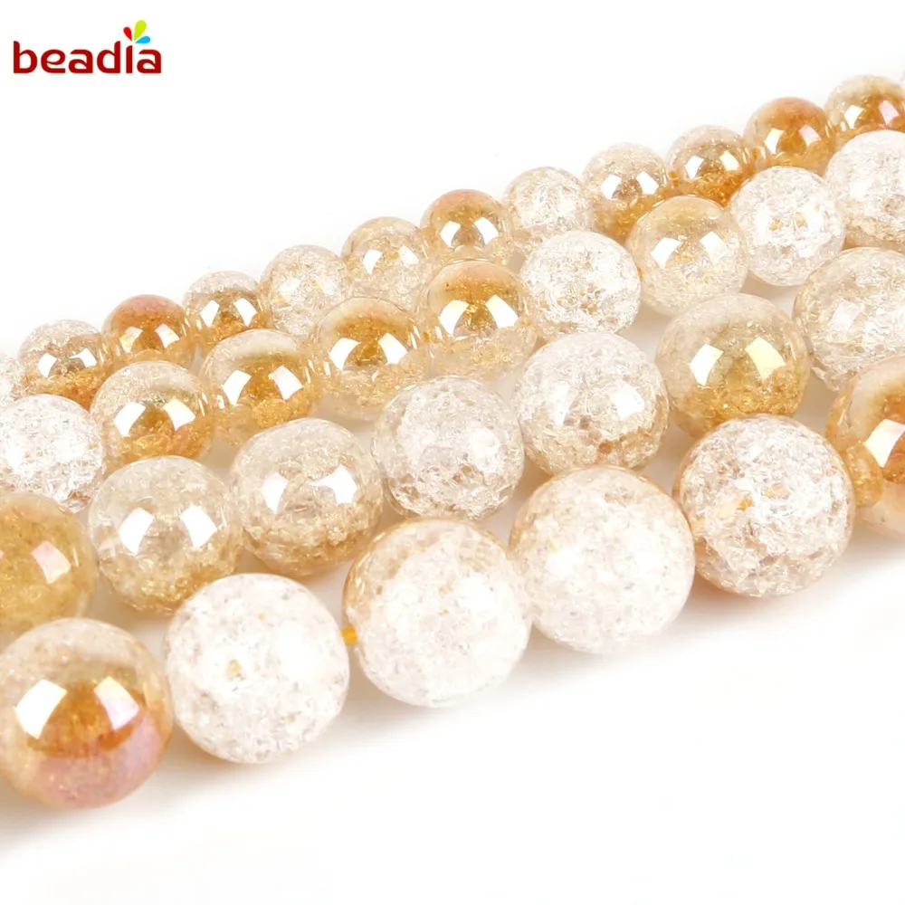6/8/10/12mm One Side Plated Champagne Color Cracked Crystal Natural Stone Beads For Jewelry Making DIY Bracelet Necklace | Дом и сад