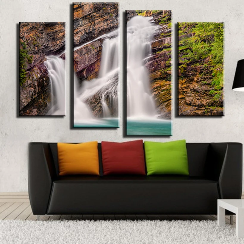 Wall Pictures The Beautiful Cameron Falls 4pcs Landscape Painting Print On Canvas Art Oil Paintings Picture No Frame | Дом и сад