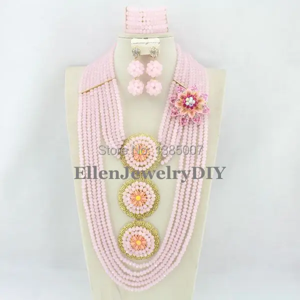 

New Arrival Pink African Nigerian Wedding Beads Jewelry Set African Beads Jewelry Set African Beads Necklace Sets WS5230