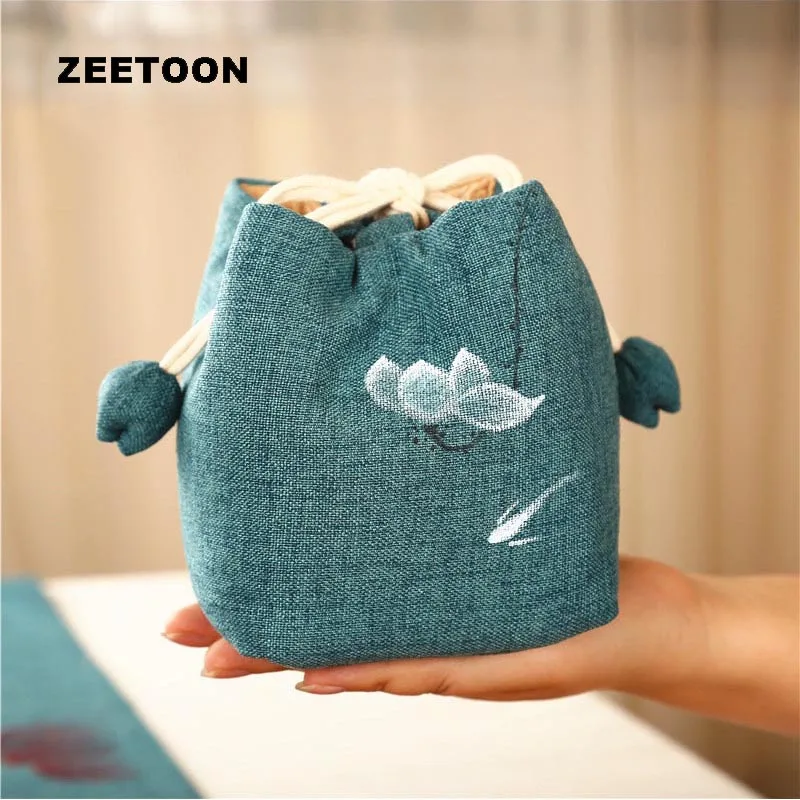 

Chinese Style Hand Painted Vintage Teaware Storage Bag Thick Cotton and Linen Travel Bags Tea Ceremony Accessories Pack As Gifts