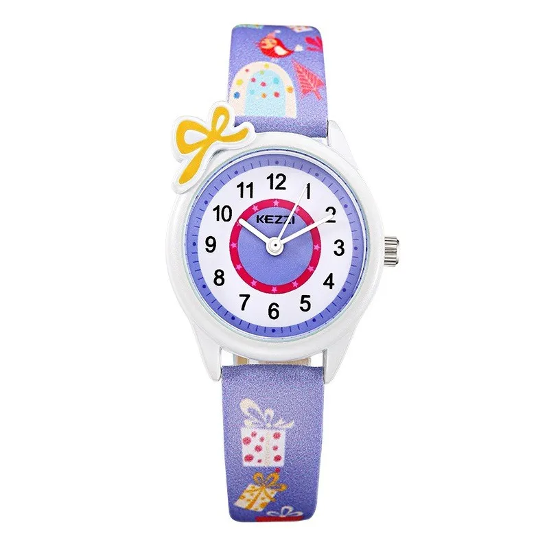 KEZZI Топ бренд дети мода часы кварцевые аналоговые мультфильм Кожаный ремешок наручные часы для мальчиков и девочек водонепроницаемый подарок часы