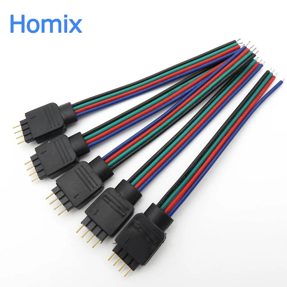 5pcs/Lot 10cm RGB 4 pins Male Connector Wire Cable For 5050 3528 2835 RGB Led strip, Male Type 4