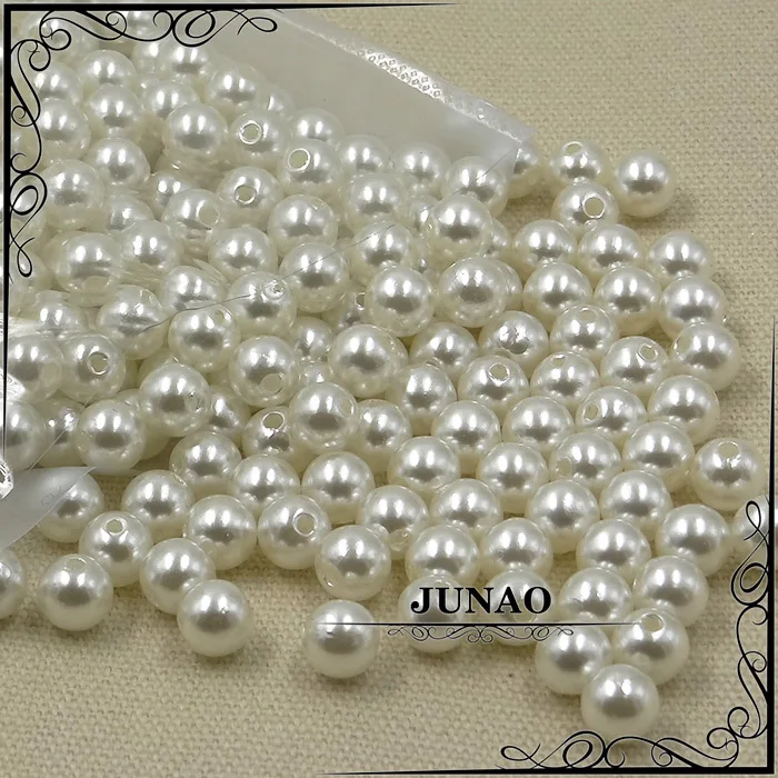 

JUNAO 6 8 10 mm Sewing White Pearl Beads Round Bracelet Spacer Beads For Clothing Jewelry Decoration