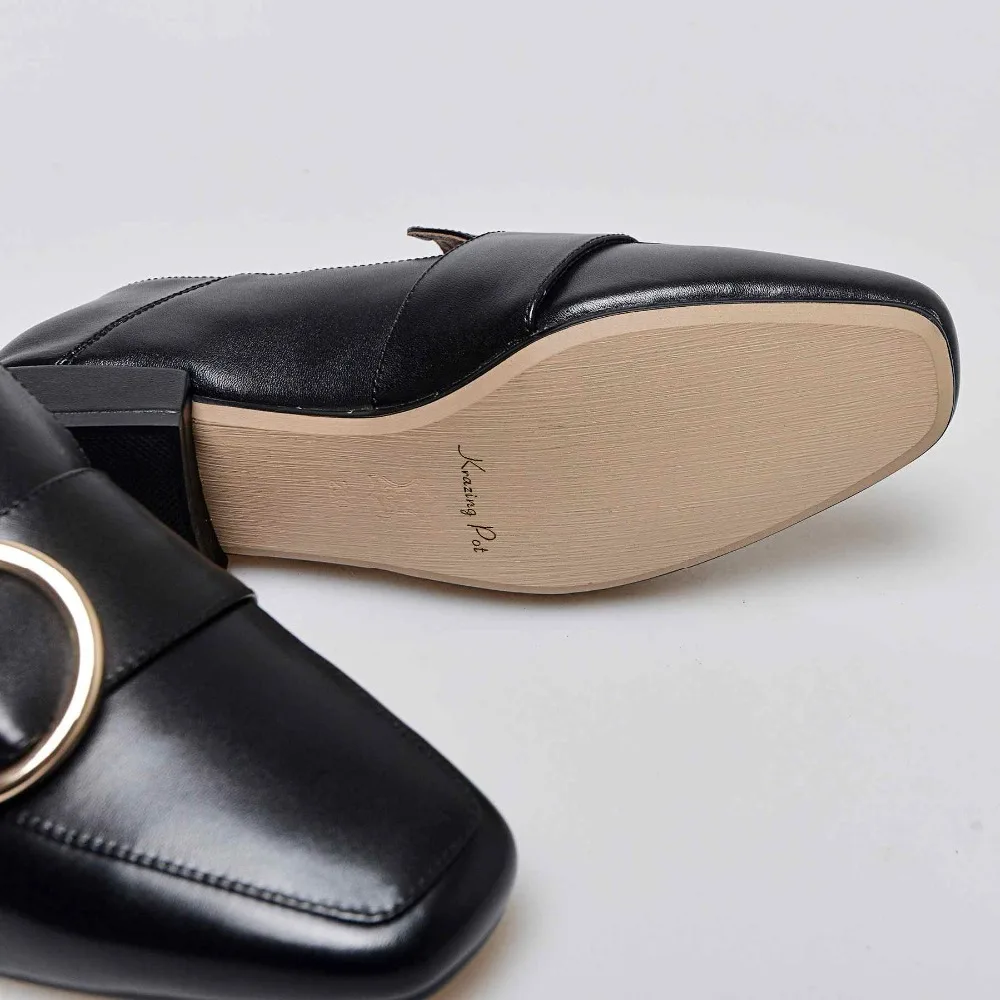 Krazing Pot/; Брендовая обувь из кожи с натуральным лицевым покрытием с квадратным носком на низком квадратном каблуке; уличная офисная обувь; туфли-лодочки с металлической пряжкой и круглым носком; L22