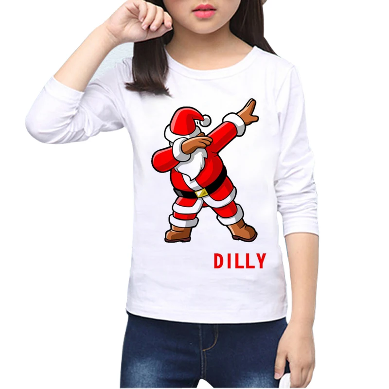 

Dilly Dabbin Santa Claus T Shirt children Funny Vacation Xmas dance Christmas T shirt boy girl Kids clothing baby tops tee O-11
