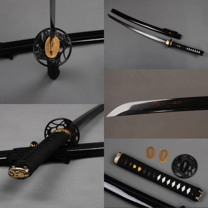 Dark Decorative Sword Folded Steel Full Tang Black Blade Japanese Samurai Sword Fully Handmade