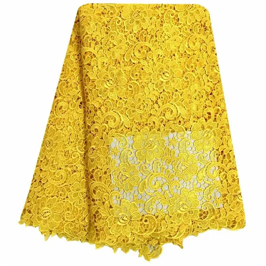 Африканская кружевная ткань желтый цвет гипюр кружевная ткань высокое качество нигерийский шнур кружевная ткань для свадебных платьев 13-5 - Цвет: As Picture