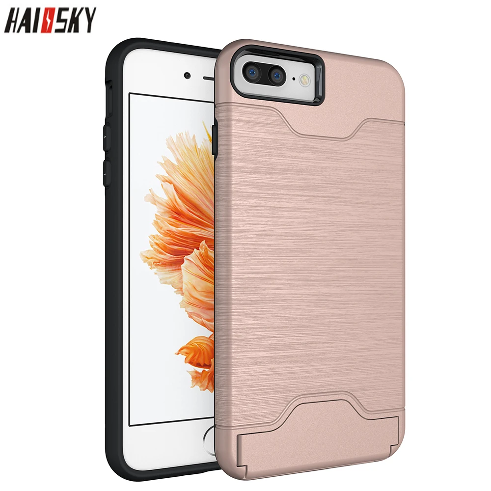 

2 in 1 Hybrid Wire Drawing Hard Armor Case For iPhone 6 6s 7 8 Hide Stands Card Holder Cover For iPhone 6 6s 7 8 Plus Phone Case