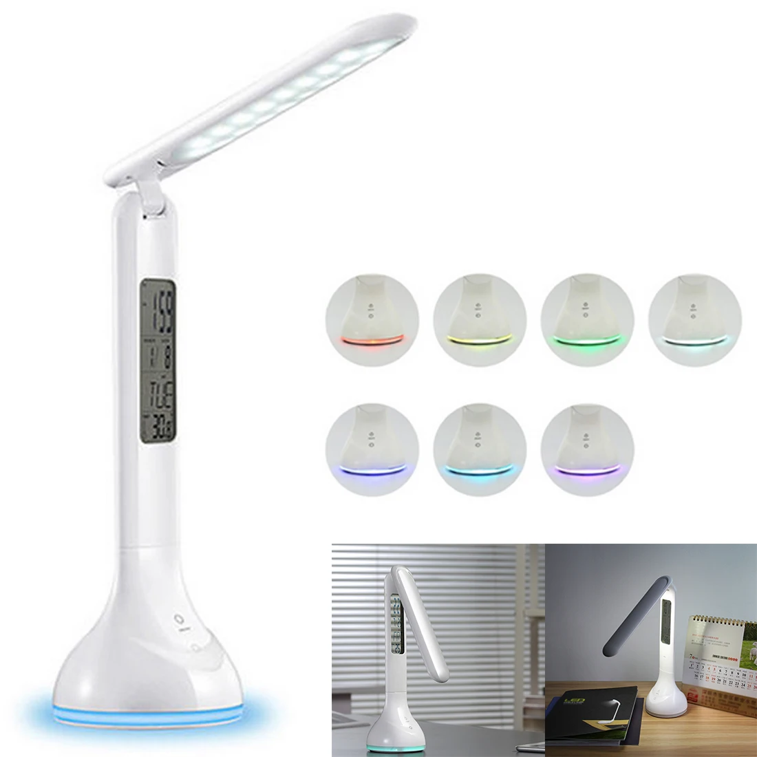 

1PCS Foldable Dimmable Touch Table Lamp LED Desk Lamp with Calendar Temperature Alarm Clock Table Light Night Lights