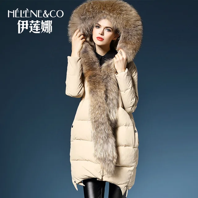 Best price at $339 Cheap 2016 new hot winter Warm woman Down jacket Coat Parkas Outerwear Hooded Raccoon Fur collar Mid long plus size XL black