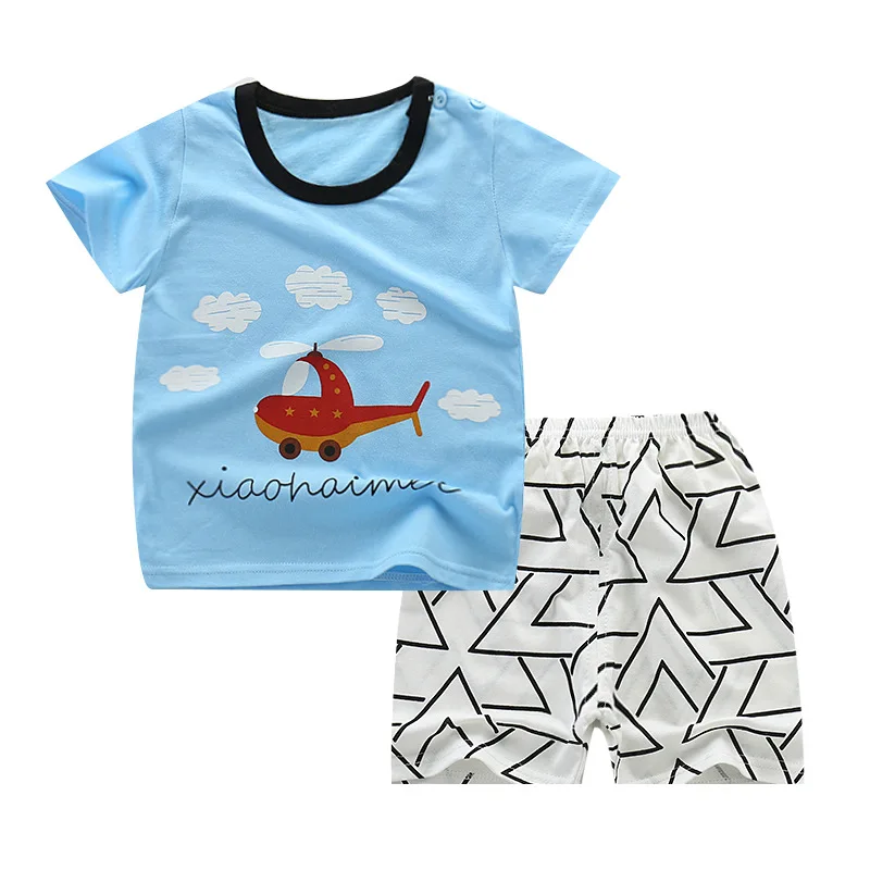 Летние хлопковые детские пижамы детская одежда для сна с героями мультфильмов пижамные комплекты для мальчиков и девочек комплект одежды с короткими рукавами+ штаны детские пижамы - Цвет: XHM-short-6