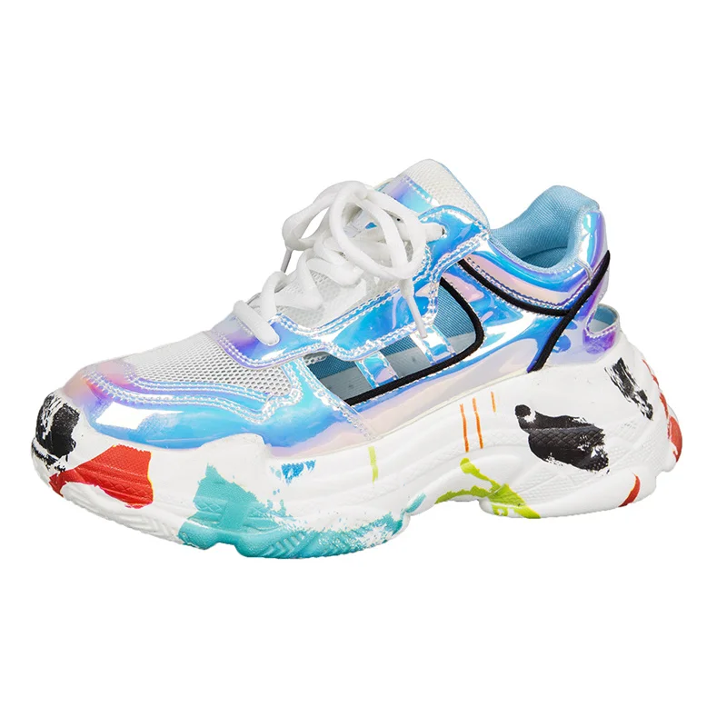 

Women Sneakers Women Shoes Blue Daddy Shoes Summer New Colorful Graffiti Trainers Lace Up Womens Shoes Woman Zapatos De Mujer