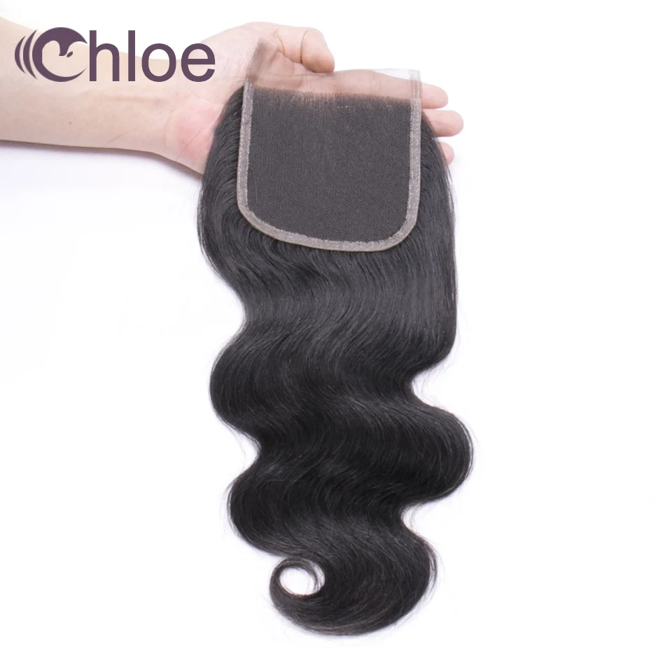 Chloe Brazilian Hair Body Wave 4x4 Remy Human Lace Closure Free Part Bleached Knots With Baby | Шиньоны и парики