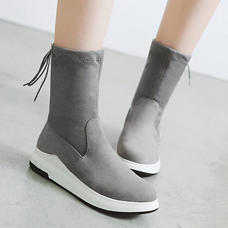 

S.Romance Plus Size 34-43 Fashion Women Boots Round Toe Fur Ankle Snow Boots Female Women Shoes Black Winter Bootis Rubber SB130