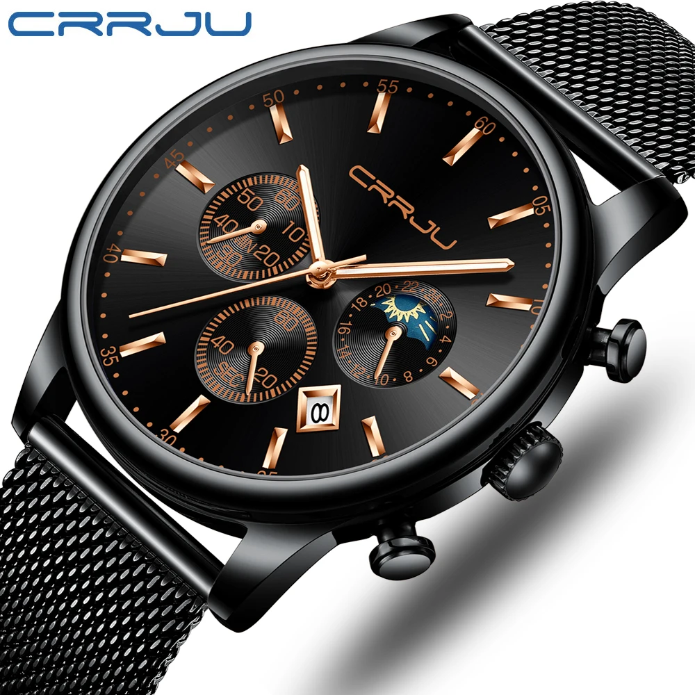 Часы reloj hombre CRRJU мужские наручные брендовые Роскошные водонепроницаемые деловые