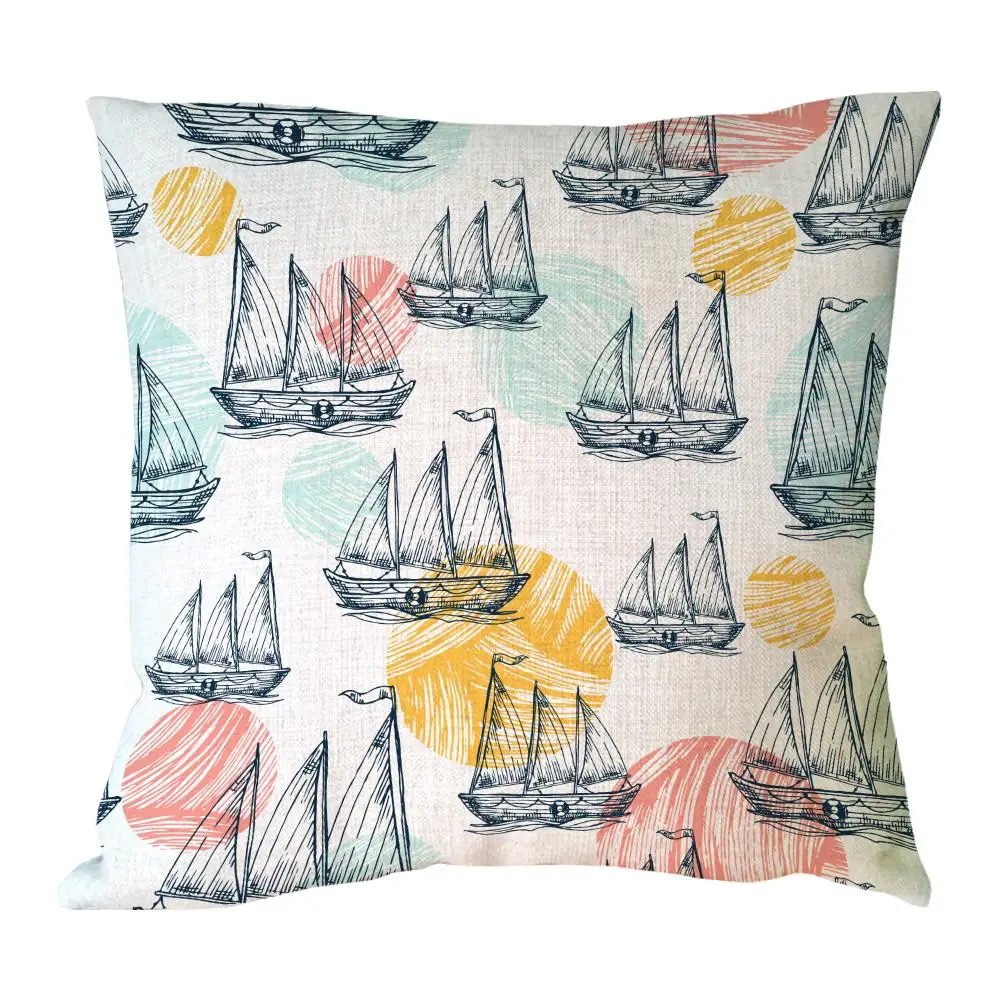 various Sailing boat printed customized cushion cover retro vintage decoration for home cotton