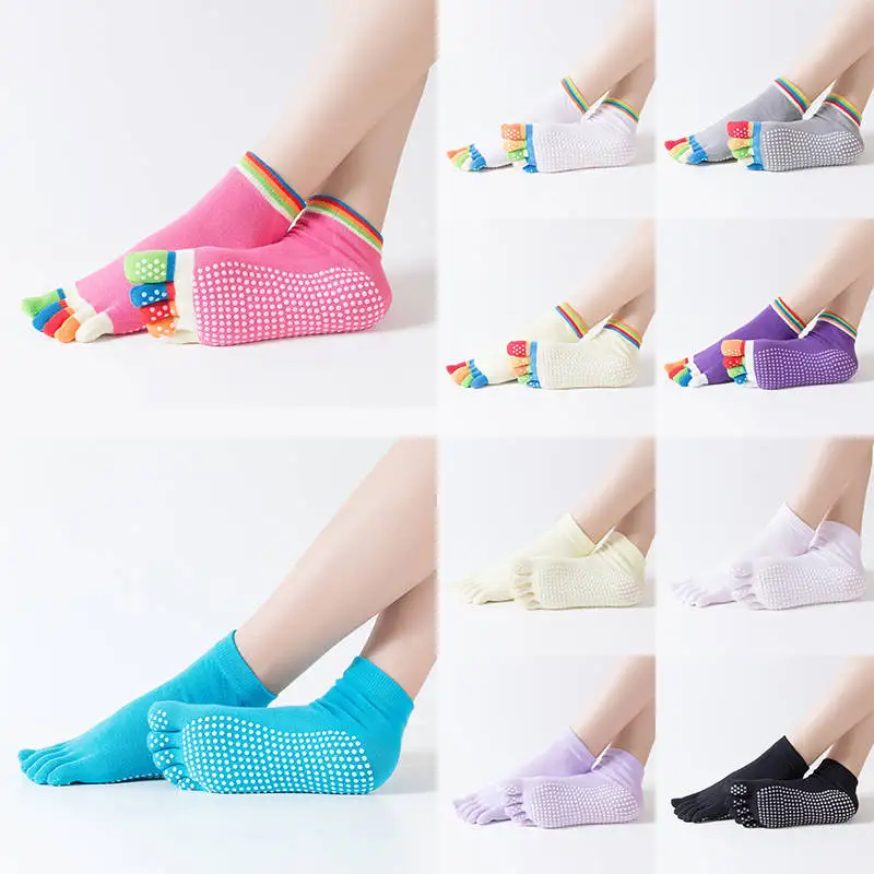 

1 Pair Women Anti Slip Five Fingers With Toe Gym Pilates Exercises Fitness Massage Rubber Soft Ankle Socks For Girls
