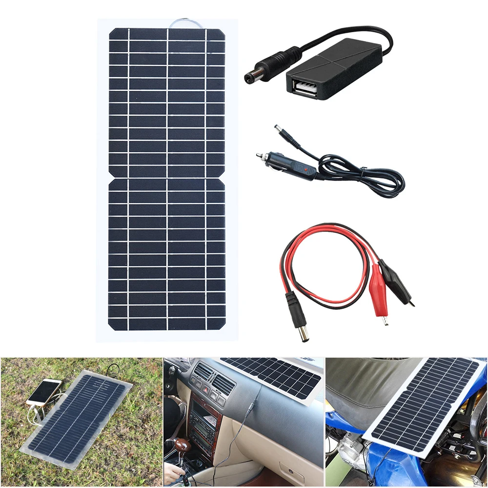 

Xinpugaung 10W 12V/5V Flexible Solar Panel Portable Solar Charger Mobile Power Bank USB Output for Car phone pad Outdoor Camping