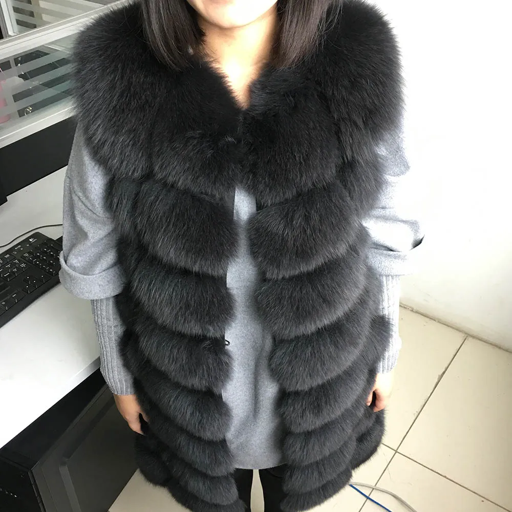 Maomaokong настоящий натуральный Лисий Мех 70 см длинный натуральный Лисий мех жилет 90 см модное меховое пальто без рукавов теплое женское тонкое пальто парка